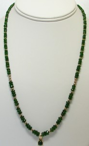 Chrome Diopside rondelles and vermeil with CD cab and diamond pendant.
